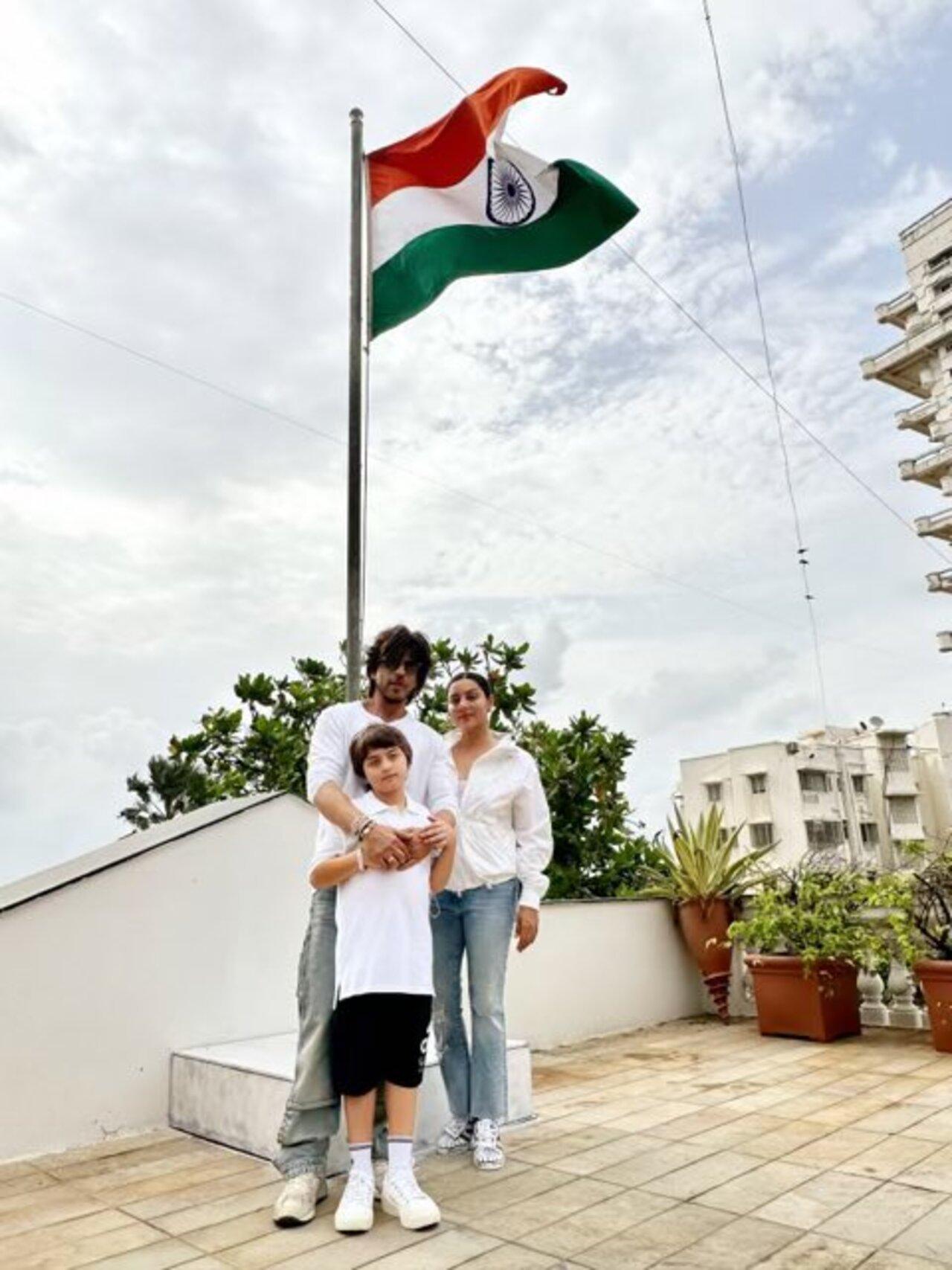 Shah Rukh Khan and Gauri Khan hoisted the tricolour with AbRam Khan. Sharing a picture, the superstar wrote, 